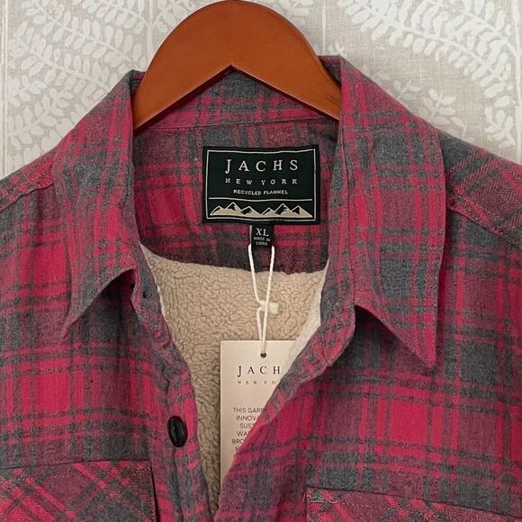NWT Jachs NY Red Recycled Flannel Shirt Jacket/Shacket, Sherpa/Fleece Plaid XL - Picture 3 of 16